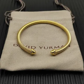David Yurman Cable Classic Twisted Gold-Tone Pavé Terminal Bracelet