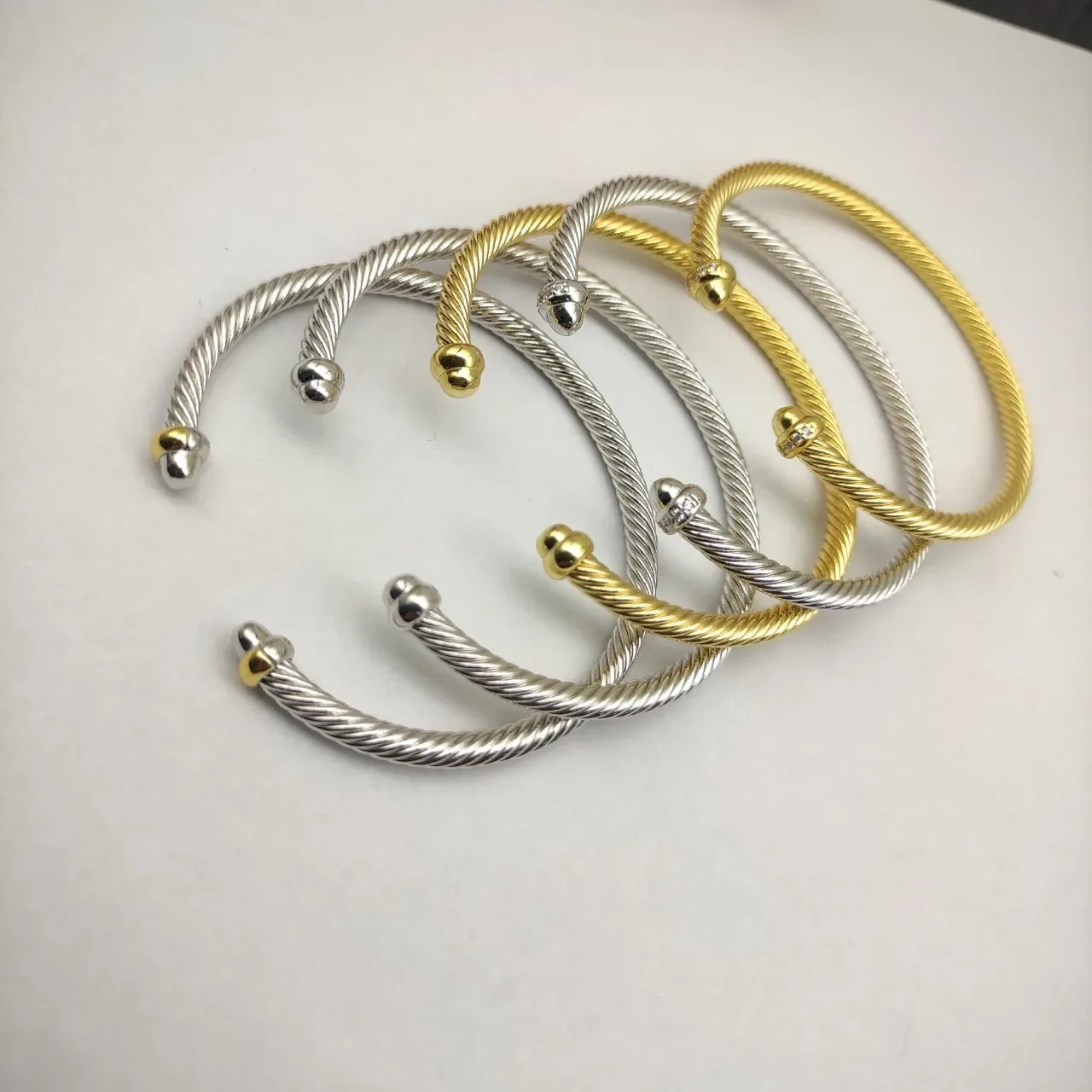 David Yurman Cable Classic Twisted Gold-Tone Pavé Terminal Bracelet 2