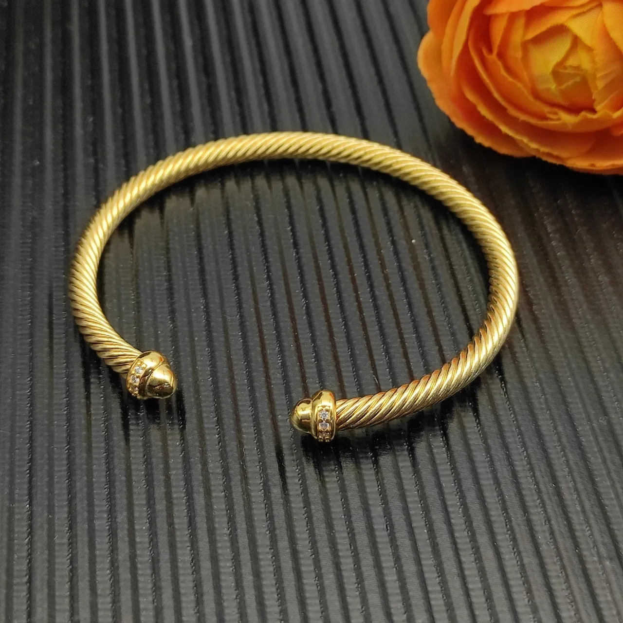 David Yurman Cable Classic Twisted Gold-Tone Pavé Terminal Bracelet 5