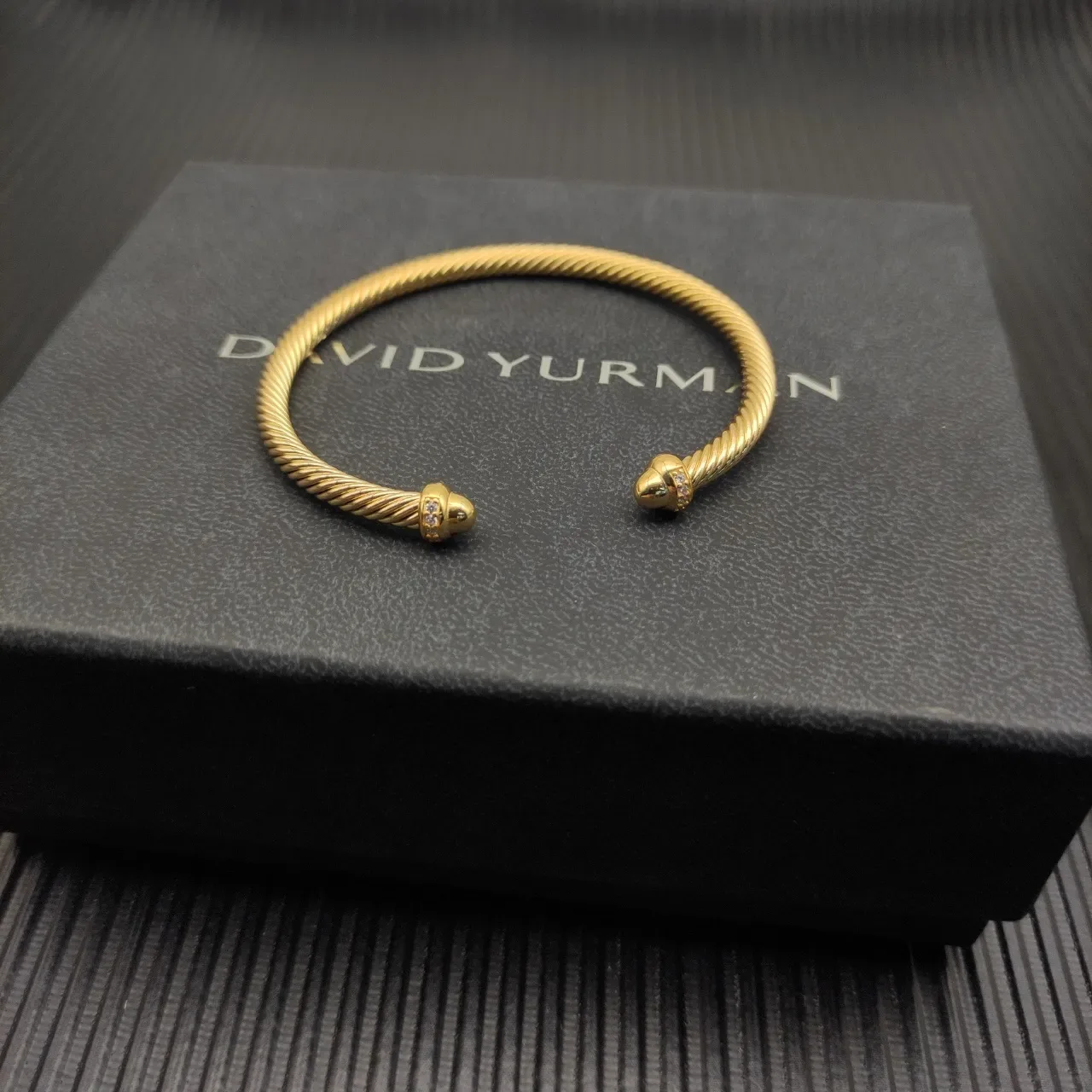 David Yurman Cable Classic Twisted Gold-Tone Pavé Terminal Bracelet 7
