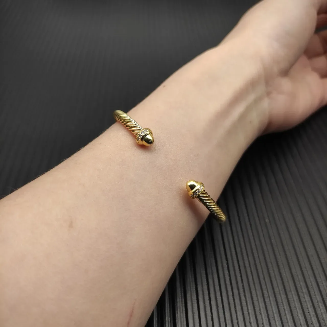 David Yurman Cable Classic Twisted Gold-Tone Pavé Terminal Bracelet 8