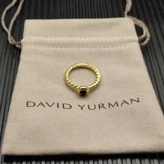 David Yurman Cable Classics Gold Black Twisted Band Cabochon Stone Ring