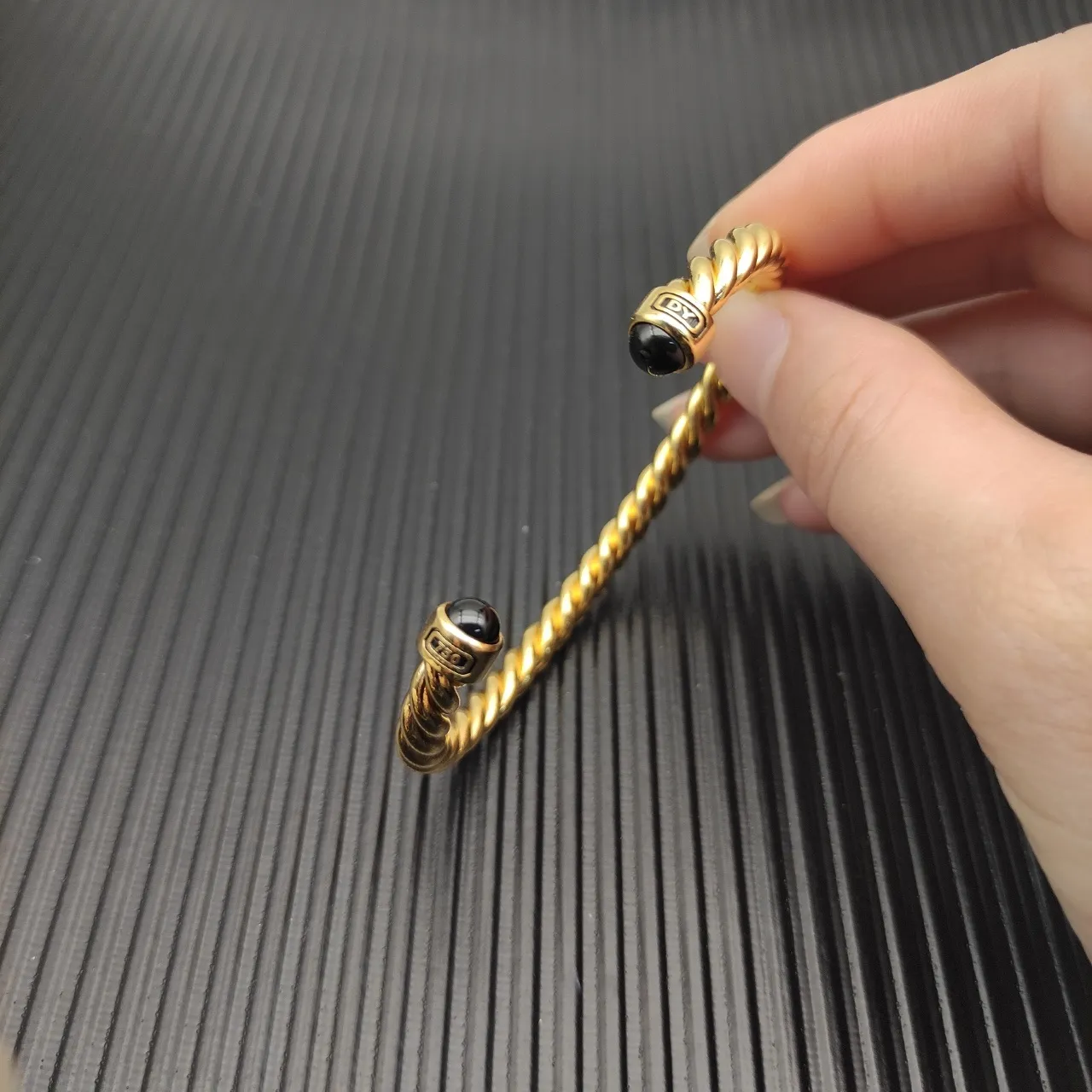 David Yurman Cable Classics Gold Black Twisted Bracelet 6