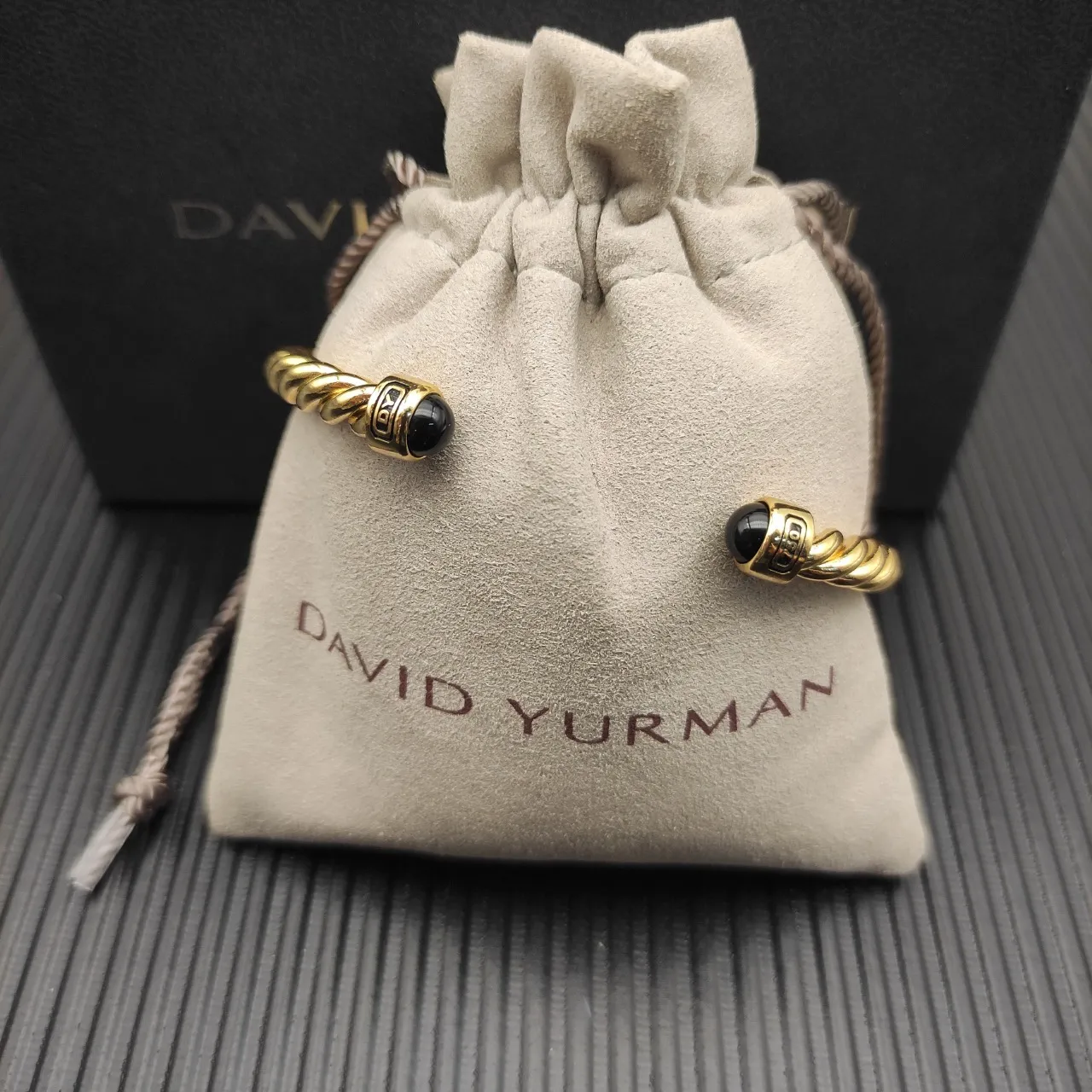 David Yurman Cable Classics Gold Black Twisted Bracelet 7