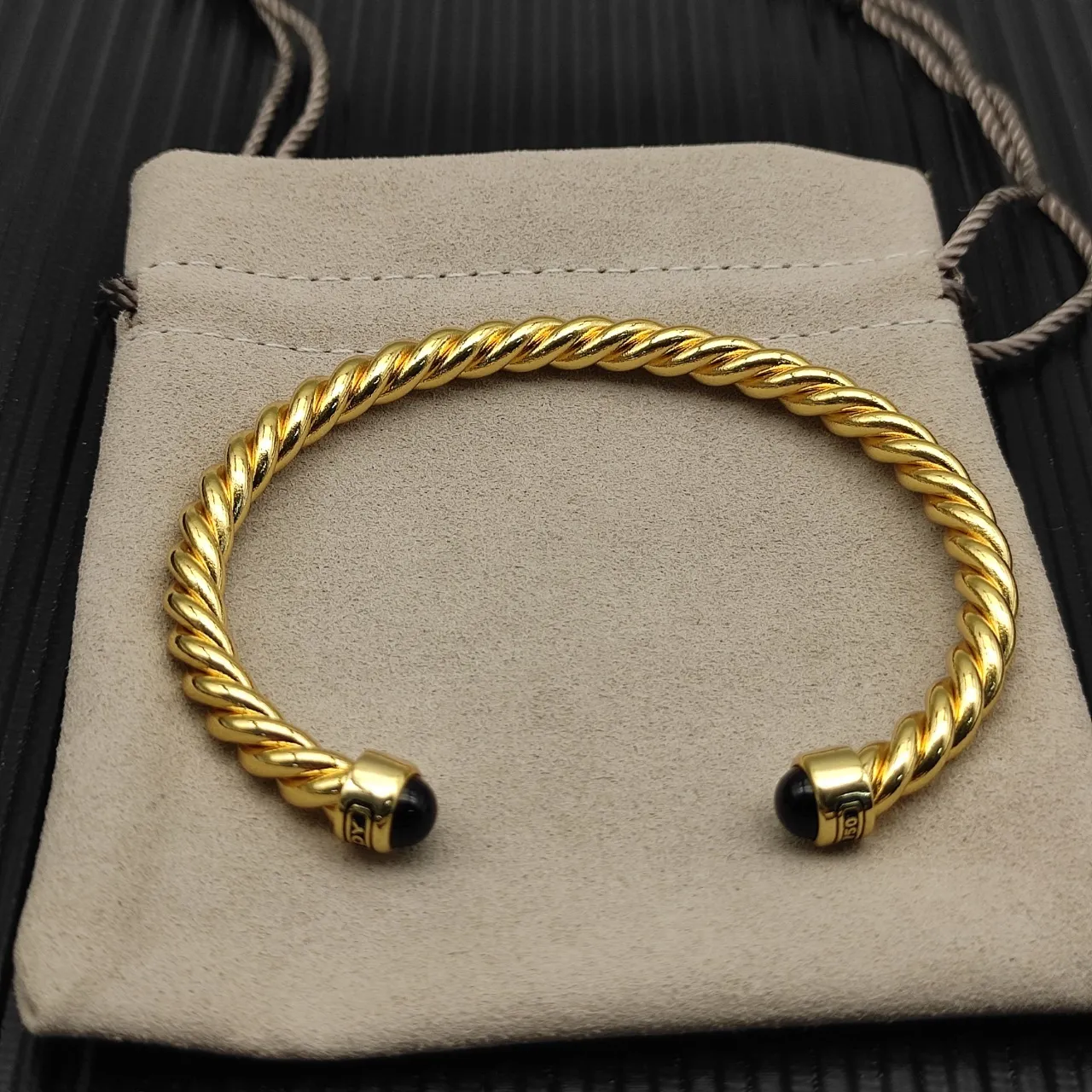 David Yurman Cable Classics Gold Black Twisted Bracelet 9