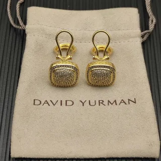 David Yurman Cable Classics Gold White Cushion-Shaped Pavé-Set Earrings