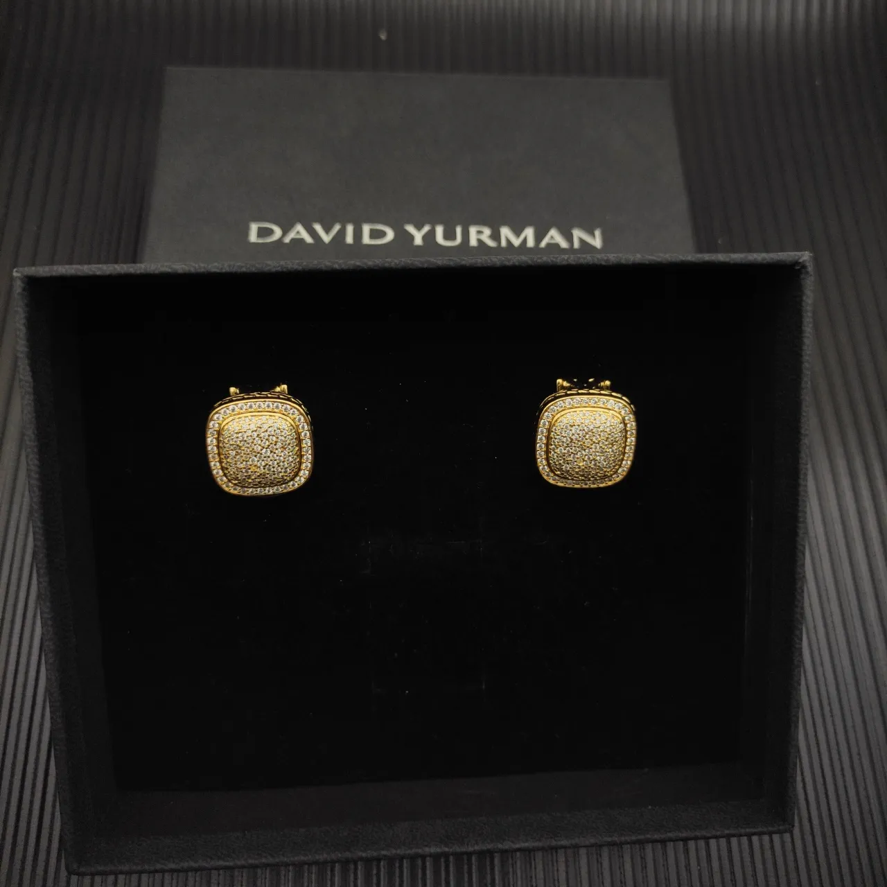 David Yurman Cable Classics Gold White Cushion-Shaped Pavé-Set Earrings 7