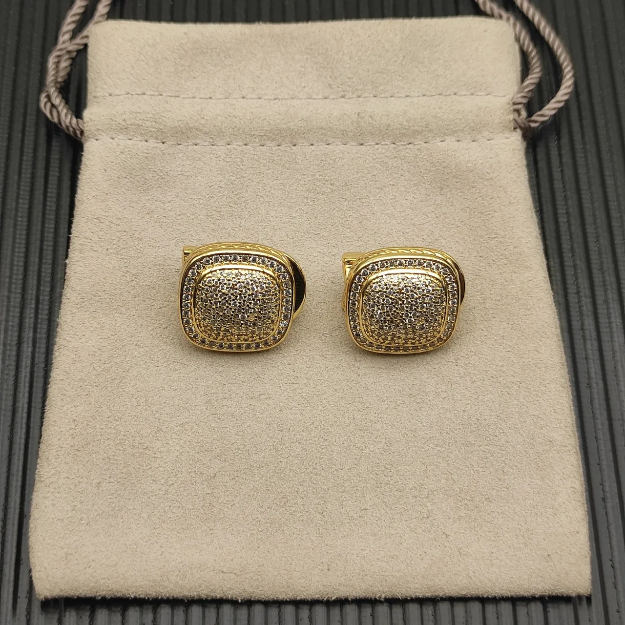 David Yurman Cable Classics Gold White Cushion-Shaped Pavé-Set Earrings 11