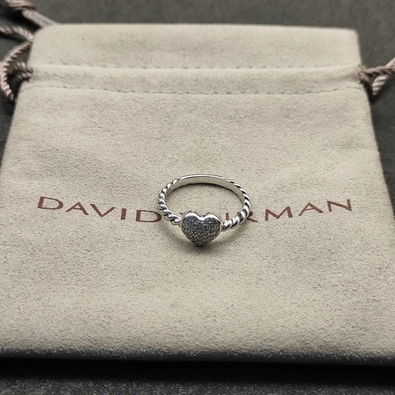 David Yurman Cable Classics Love Silver Gray Heart-Shaped Pavé-Textured Ring 3
