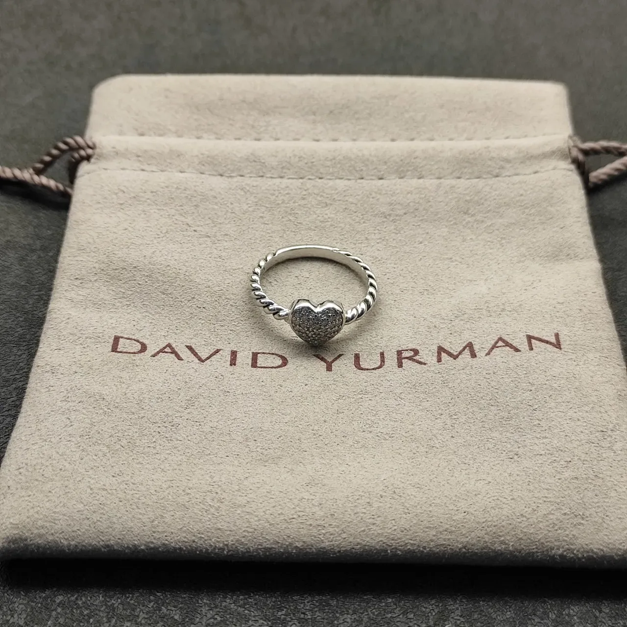 David Yurman Cable Classics Love Silver Gray Heart-Shaped Pavé-Textured Ring 8