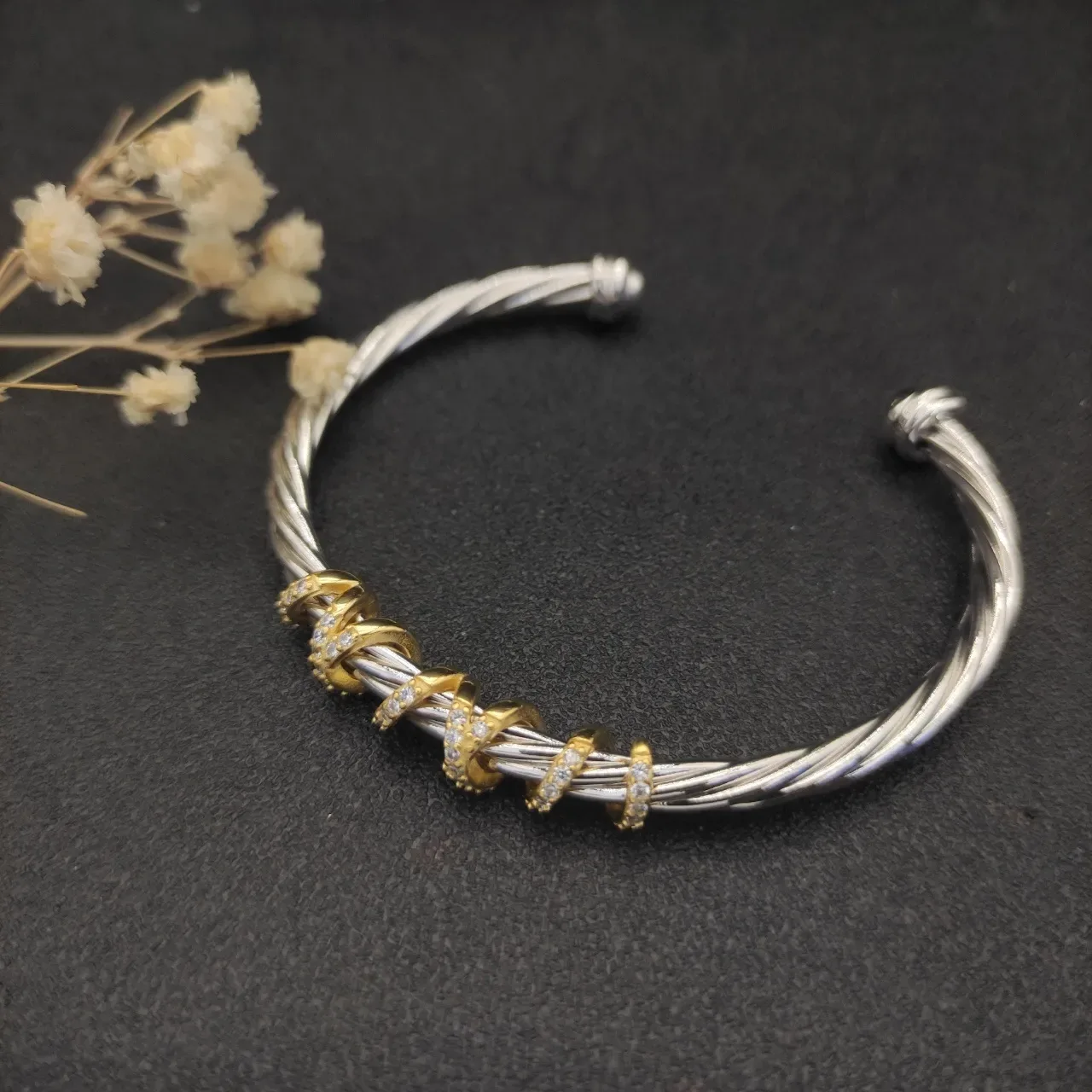 David Yurman Cable Classics Silver Gold Twisted Two-Tone Metal Bracelet 5
