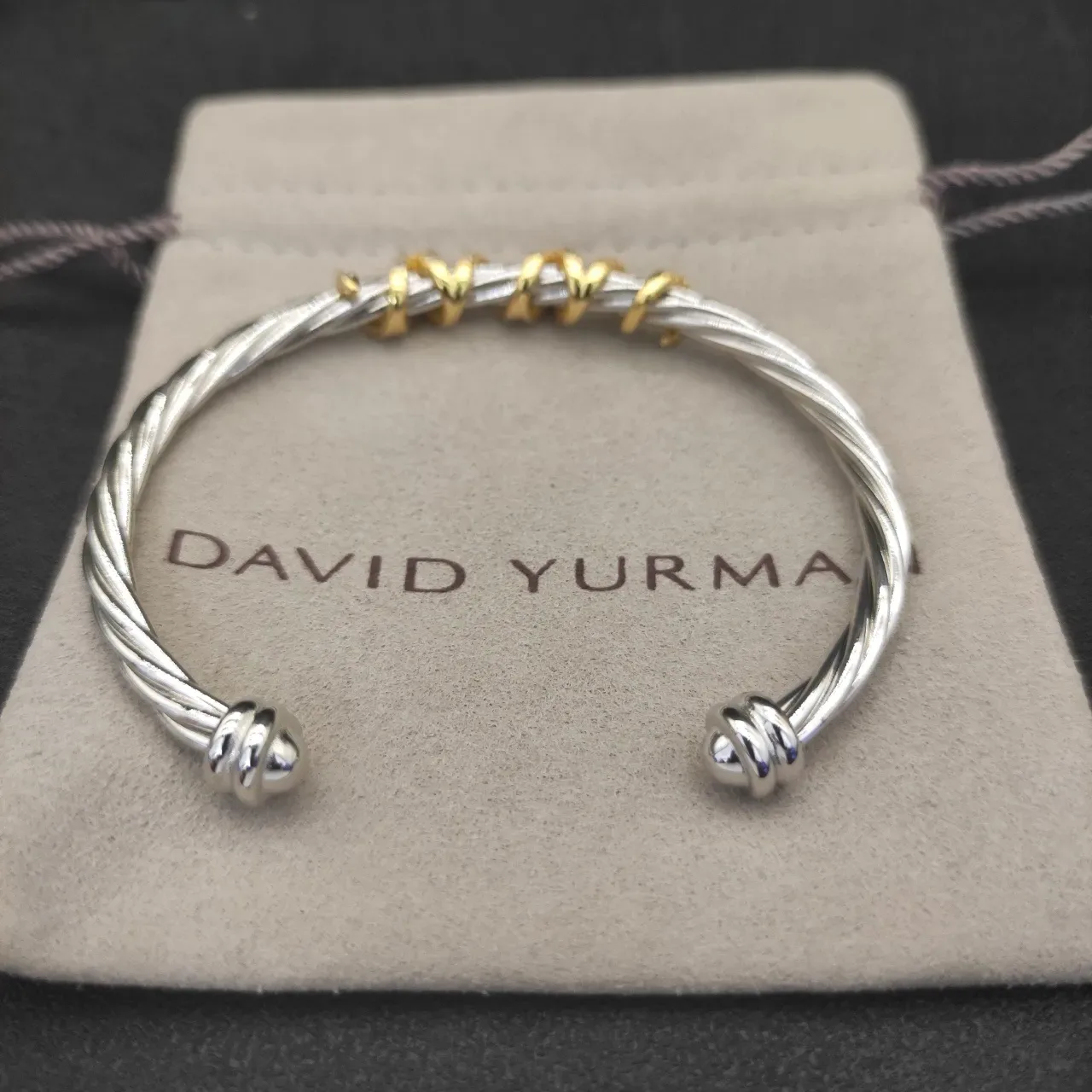 David Yurman Cable Classics Silver Gold Twisted Two-Tone Metal Bracelet 6
