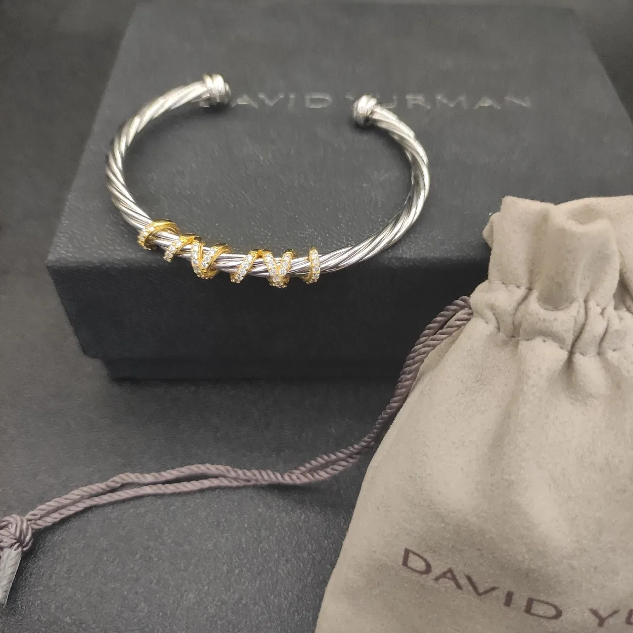 David Yurman Cable Classics Silver Gold Twisted Two-Tone Metal Bracelet 7