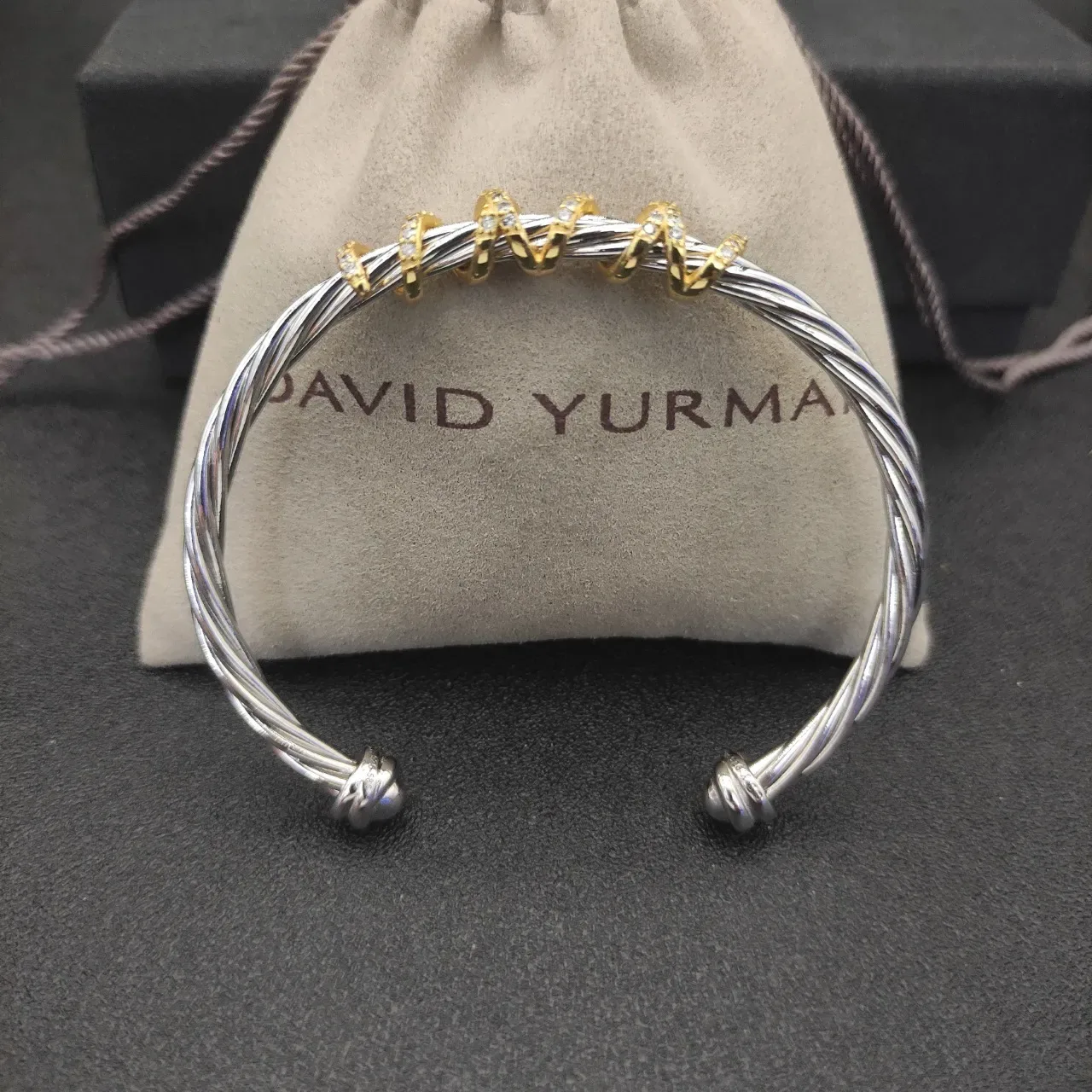 David Yurman Cable Classics Silver Gold Twisted Two-Tone Metal Bracelet 9