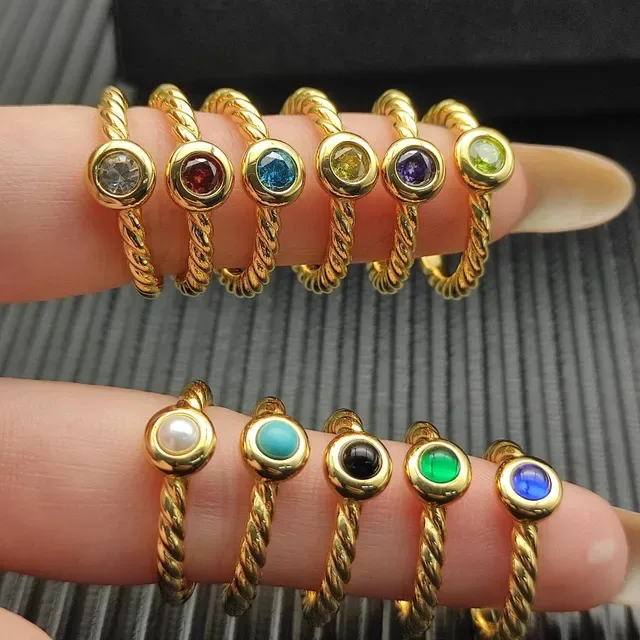 David Yurman Cable Collectibles Gold Yellow Twisted Band Single Bezel-Set Gemstone Ring 3
