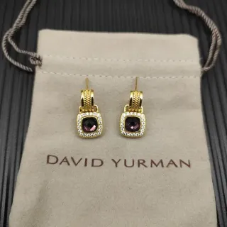 David Yurman Cable Collectibles Square Amethyst and Diamond Halo Earrings