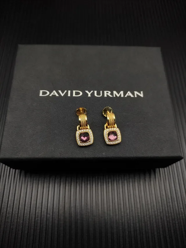 David Yurman Cable Collectibles Square Amethyst and Diamond Halo Earrings 3