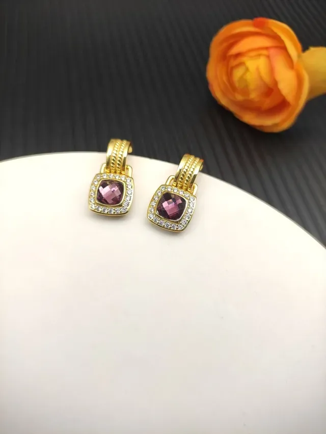 David Yurman Cable Collectibles Square Amethyst and Diamond Halo Earrings 4