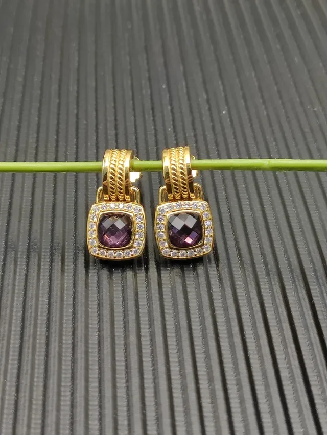 David Yurman Cable Collectibles Square Amethyst and Diamond Halo Earrings 6