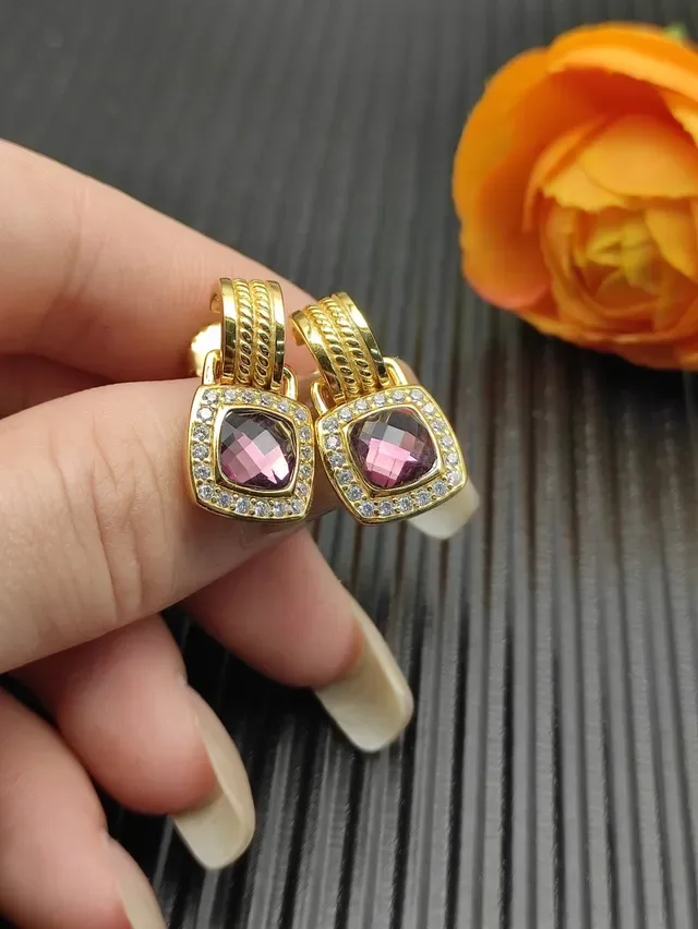 David Yurman Cable Collectibles Square Amethyst and Diamond Halo Earrings 7