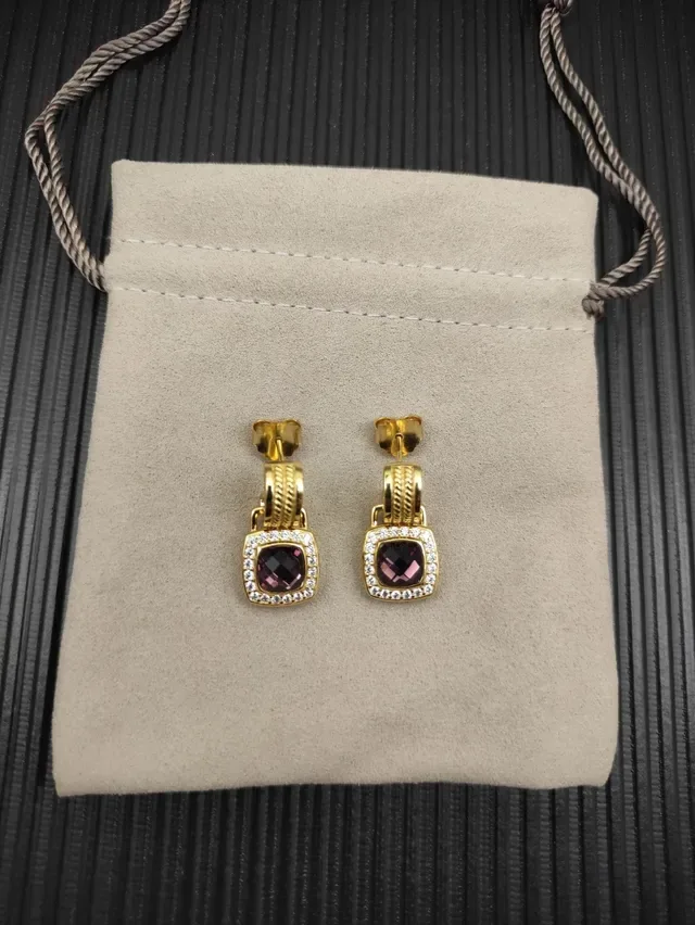 David Yurman Cable Collectibles Square Amethyst and Diamond Halo Earrings 9