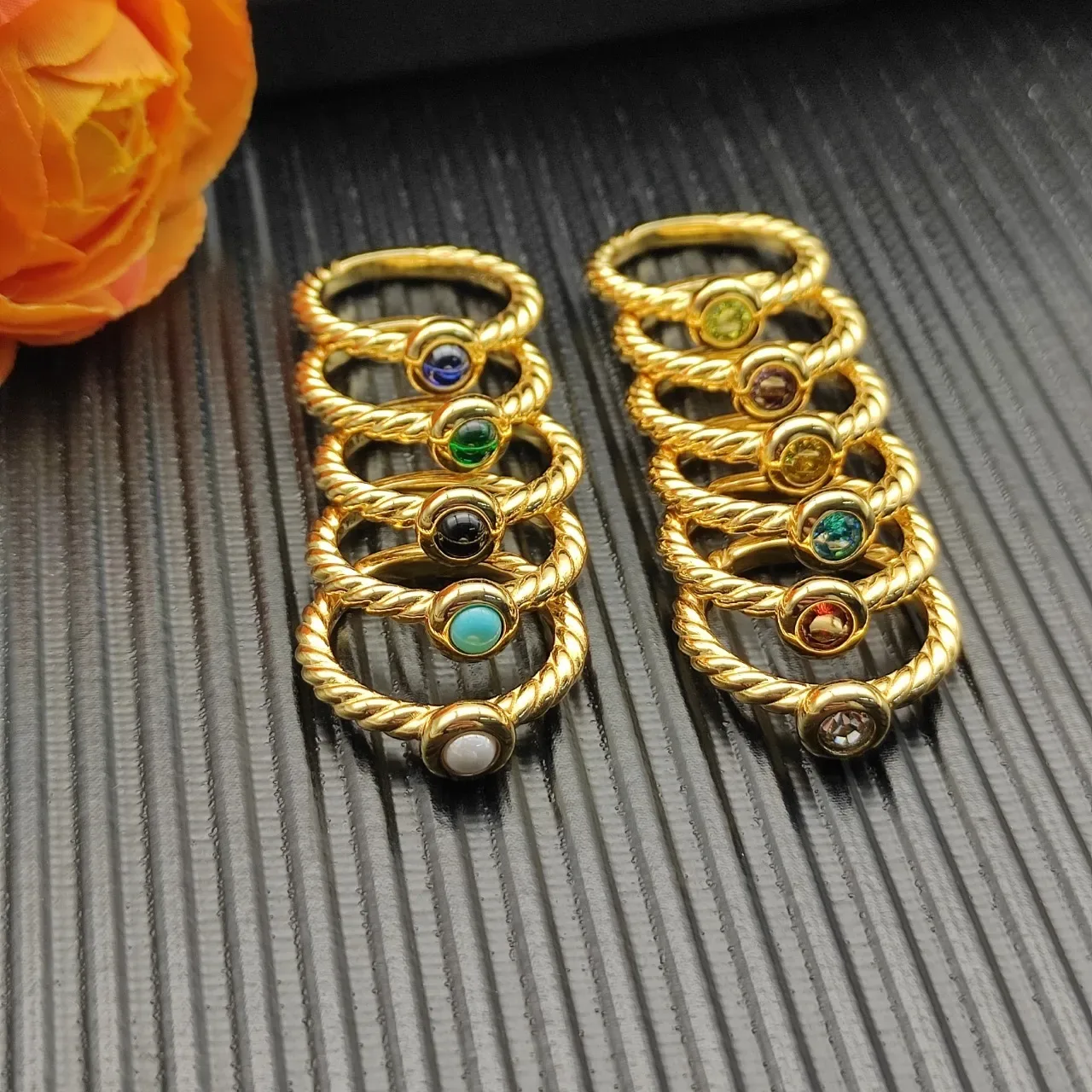 David Yurman Cable Collection Gold Blue Twisted Band Cabochon-Set Stone Ring 3
