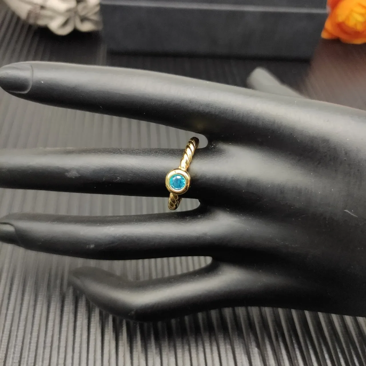 David Yurman Cable Collection Gold Blue Twisted Band Cabochon-Set Stone Ring 4