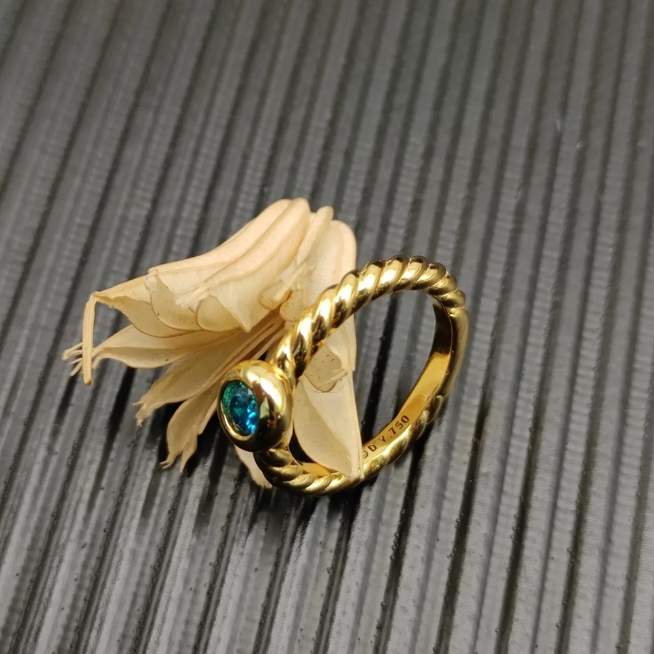 David Yurman Cable Collection Gold Blue Twisted Band Cabochon-Set Stone Ring 5