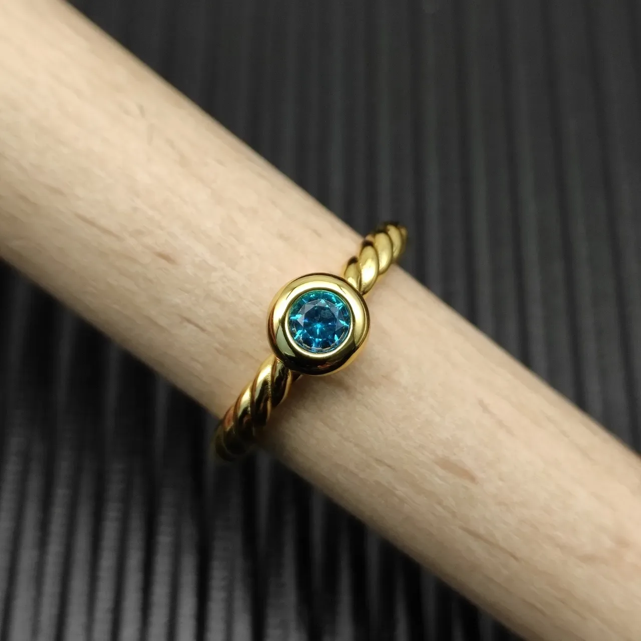 David Yurman Cable Collection Gold Blue Twisted Band Cabochon-Set Stone Ring 6