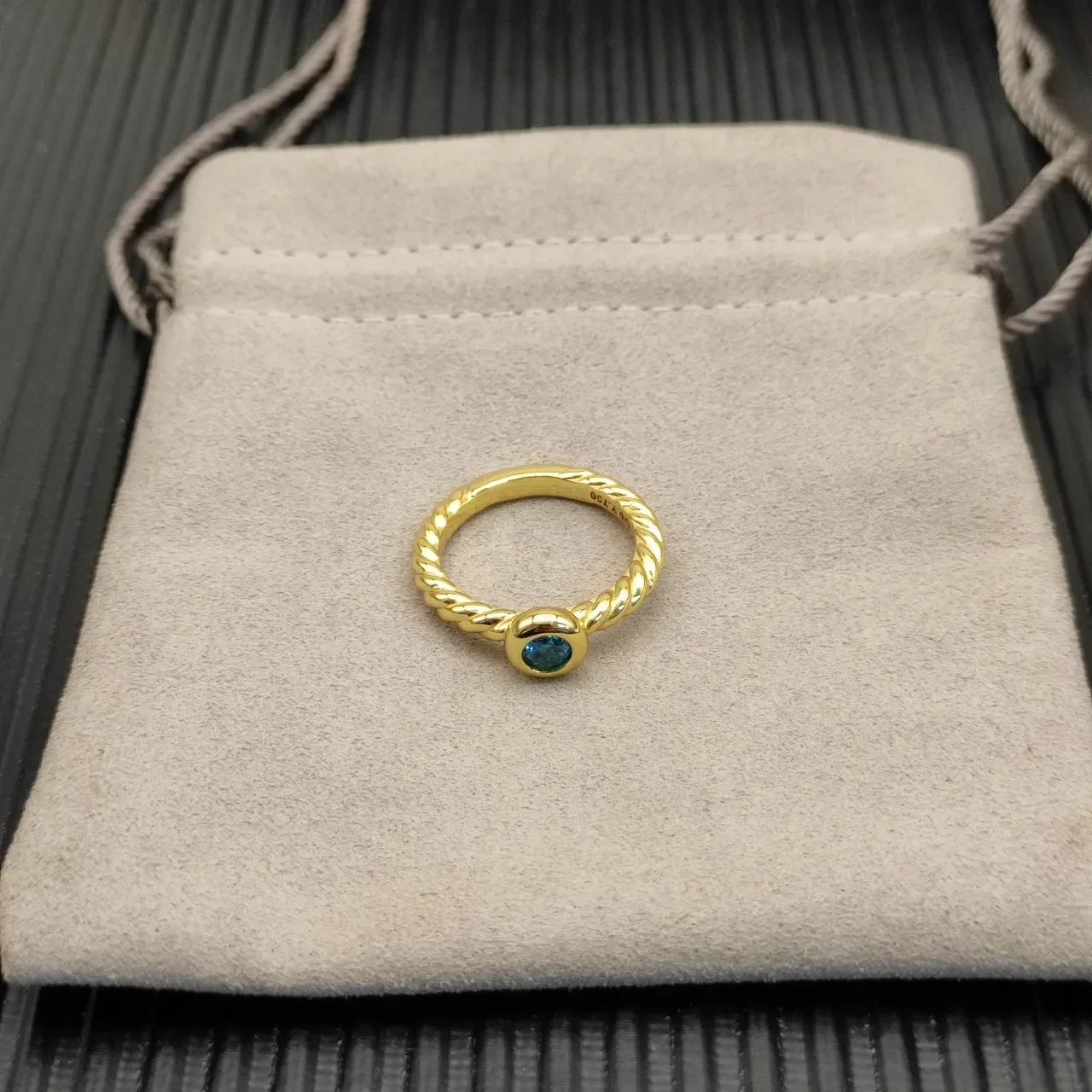 David Yurman Cable Collection Gold Blue Twisted Band Cabochon-Set Stone Ring 7