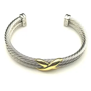 David Yurman Cable X Crossover سوار مفتوح ثنائي اللون فضي وذهبي