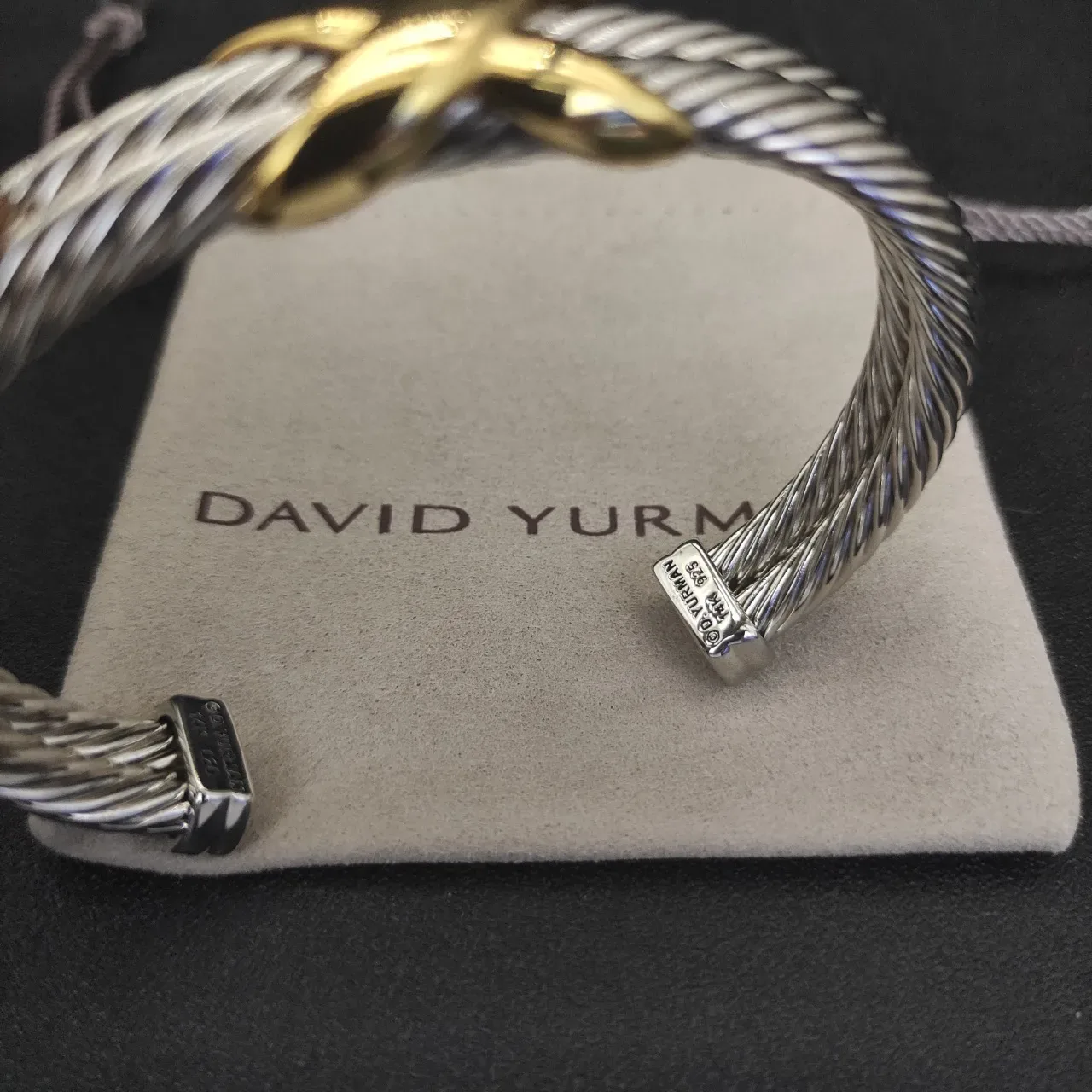 David Yurman Cable X Crossover Two-Tone Silver and Gold Open Cuff Bracelet 3