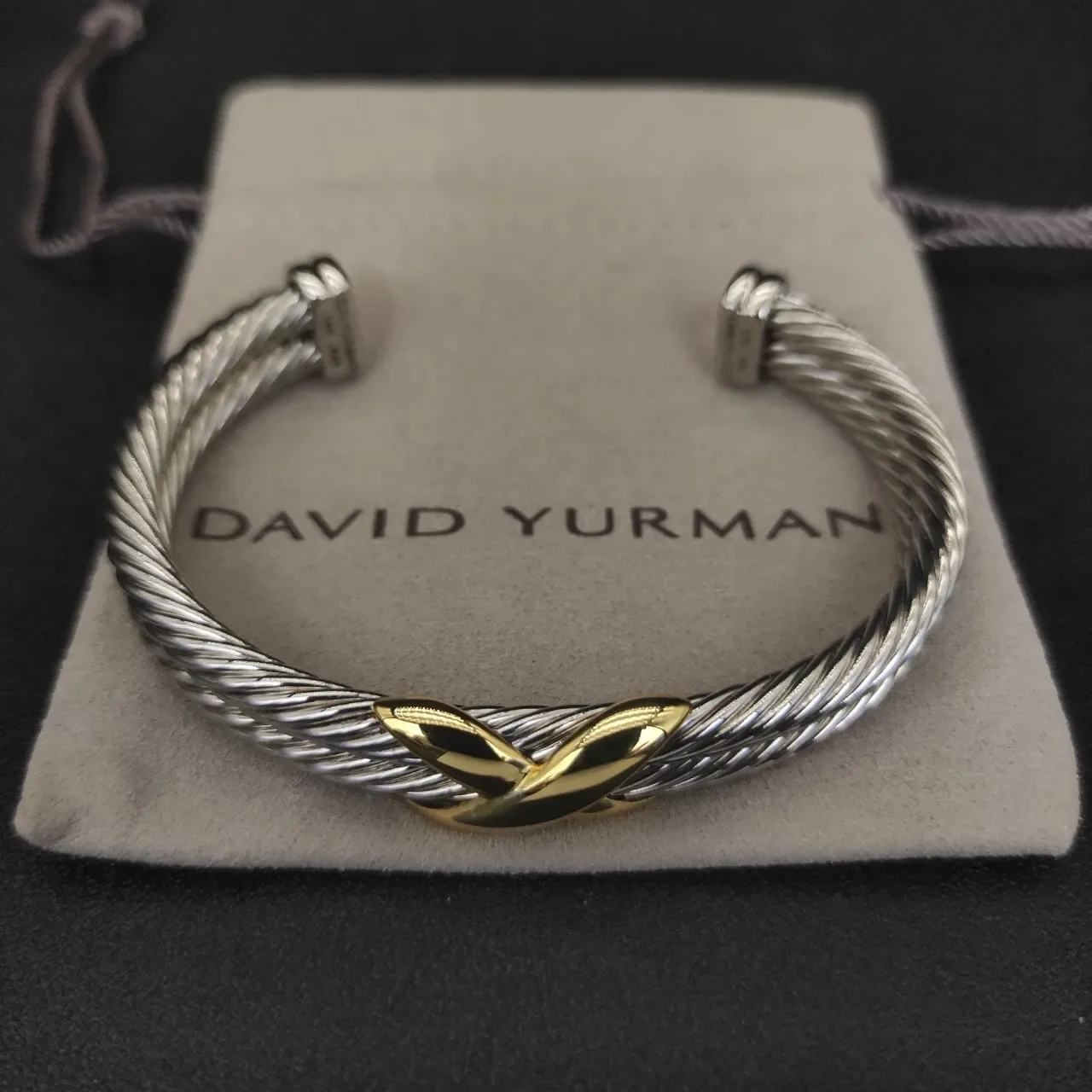 David Yurman Cable X Crossover Two-Tone Silver and Gold Open Cuff Bracelet 4