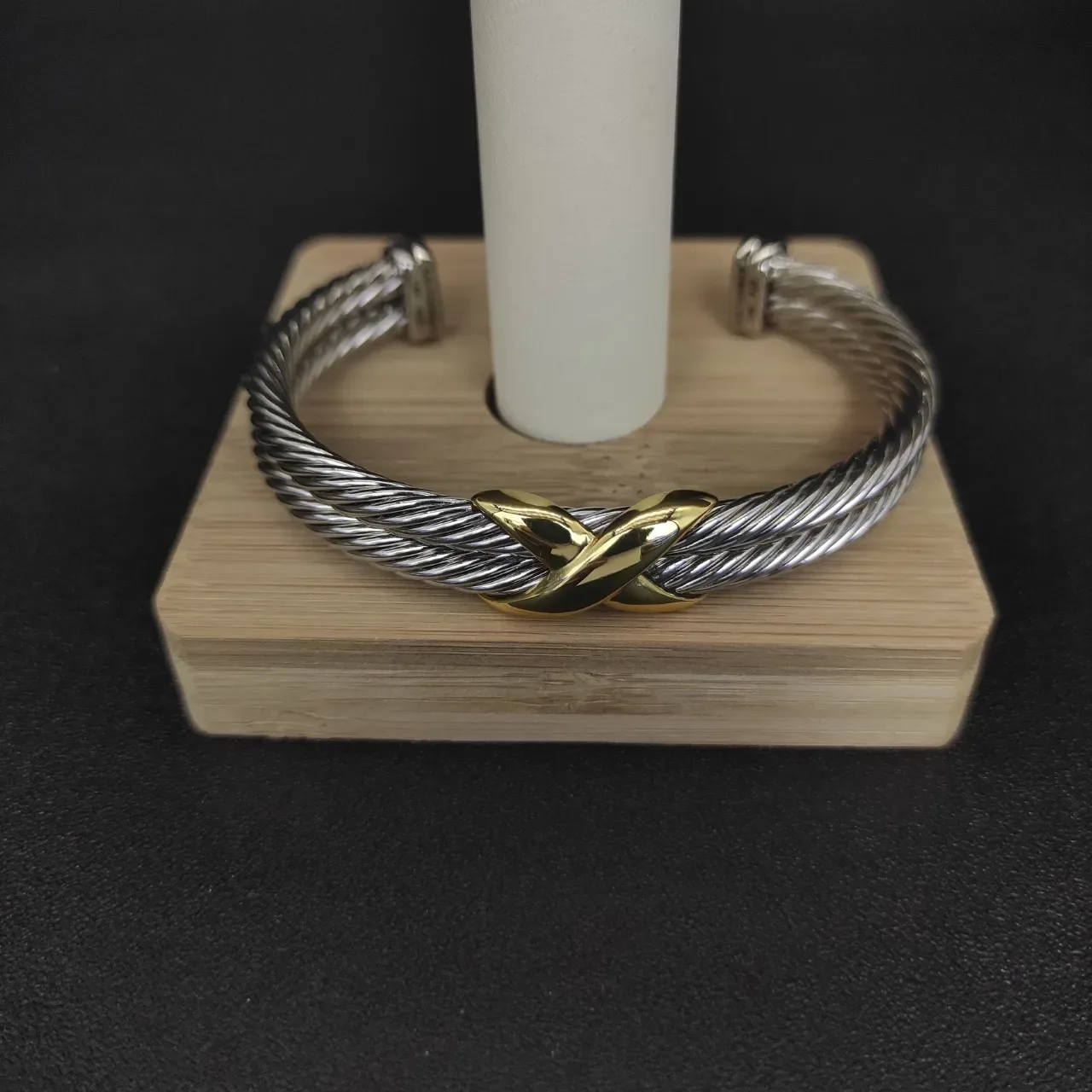David Yurman Cable X Crossover Two-Tone Silver and Gold Open Cuff Bracelet 5