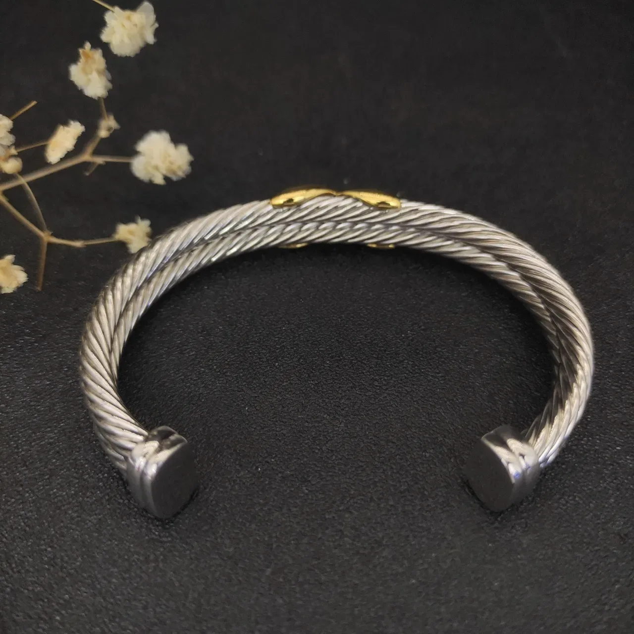 David Yurman Cable X Crossover Two-Tone Silver and Gold Open Cuff Bracelet 7