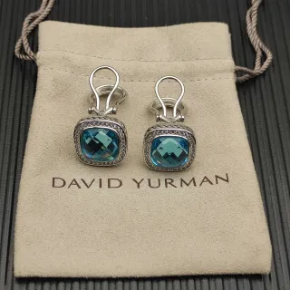 David Yurman Cushion-Cut Blue Gemstone Pavé Halo Earrings