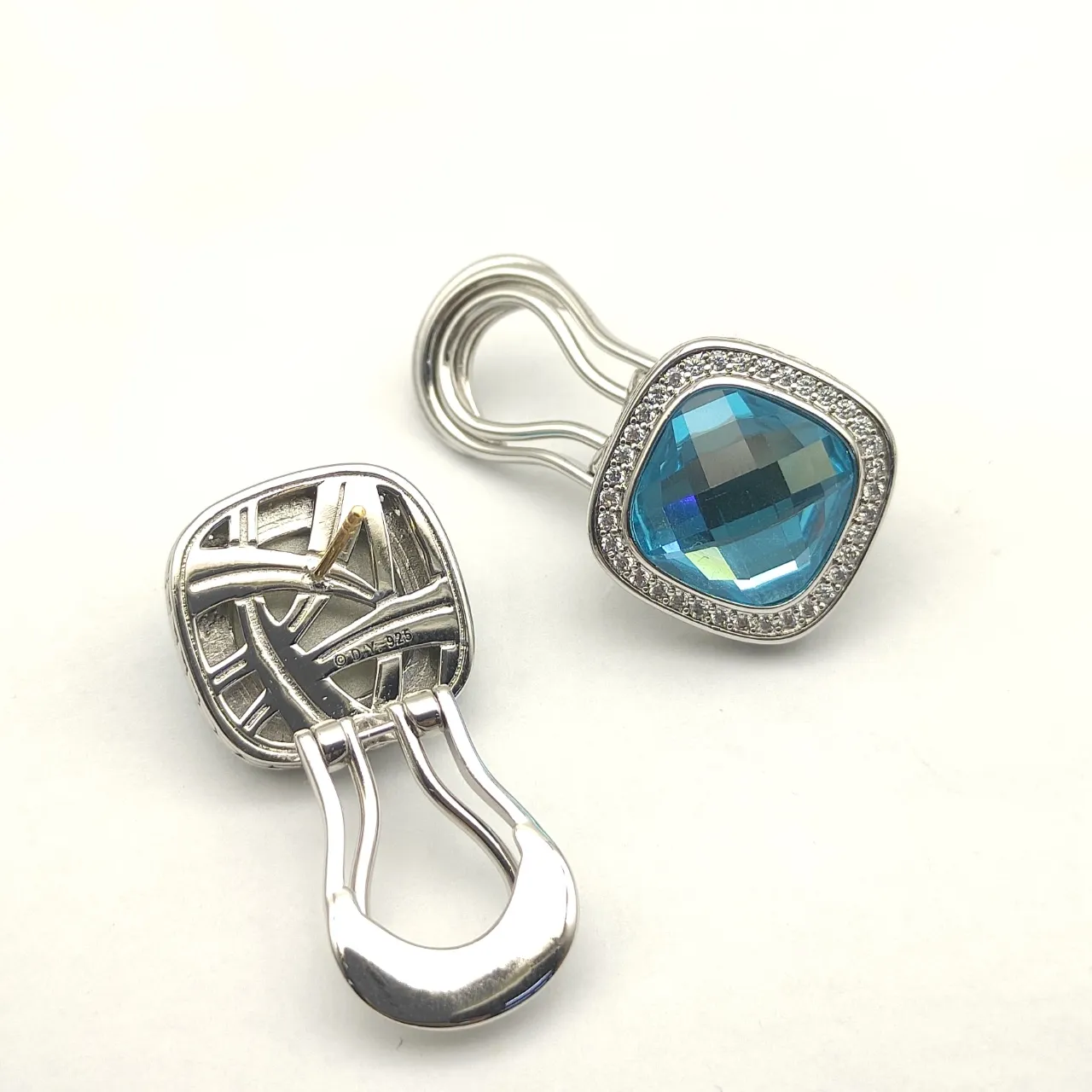 David Yurman Cushion-Cut Blue Gemstone Pavé Halo Earrings 10