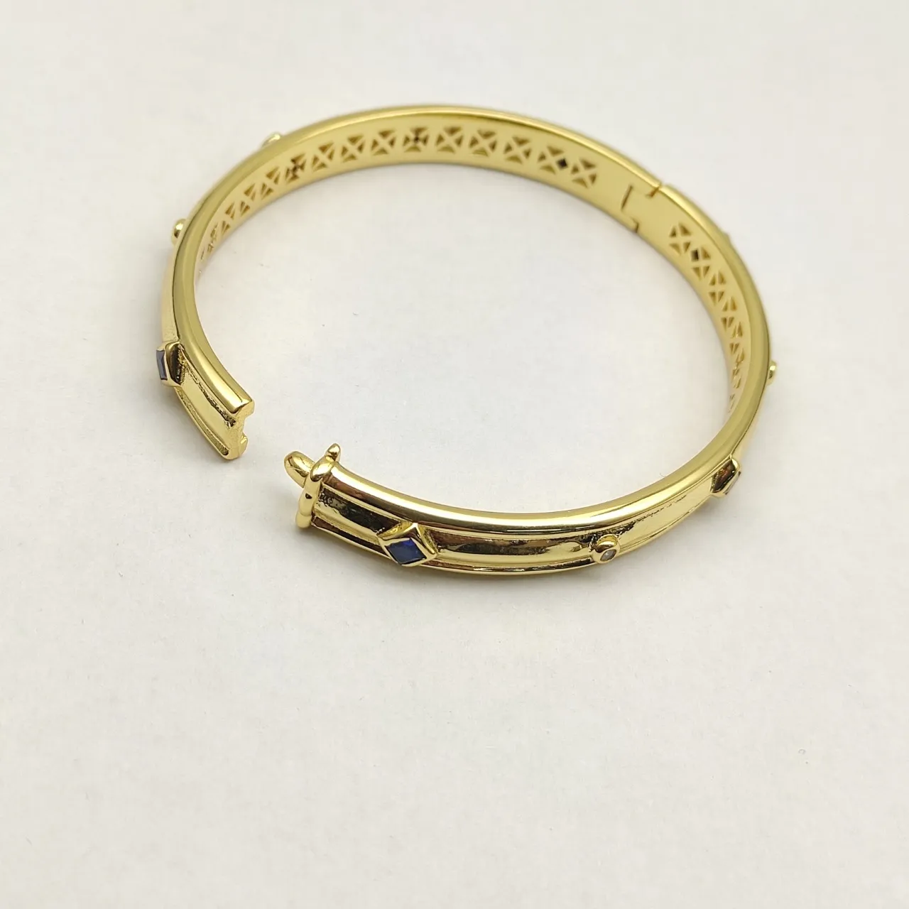 David Yurman Gold Blue Tubular Bangle Geometric Lattice Interior Bracelet 5