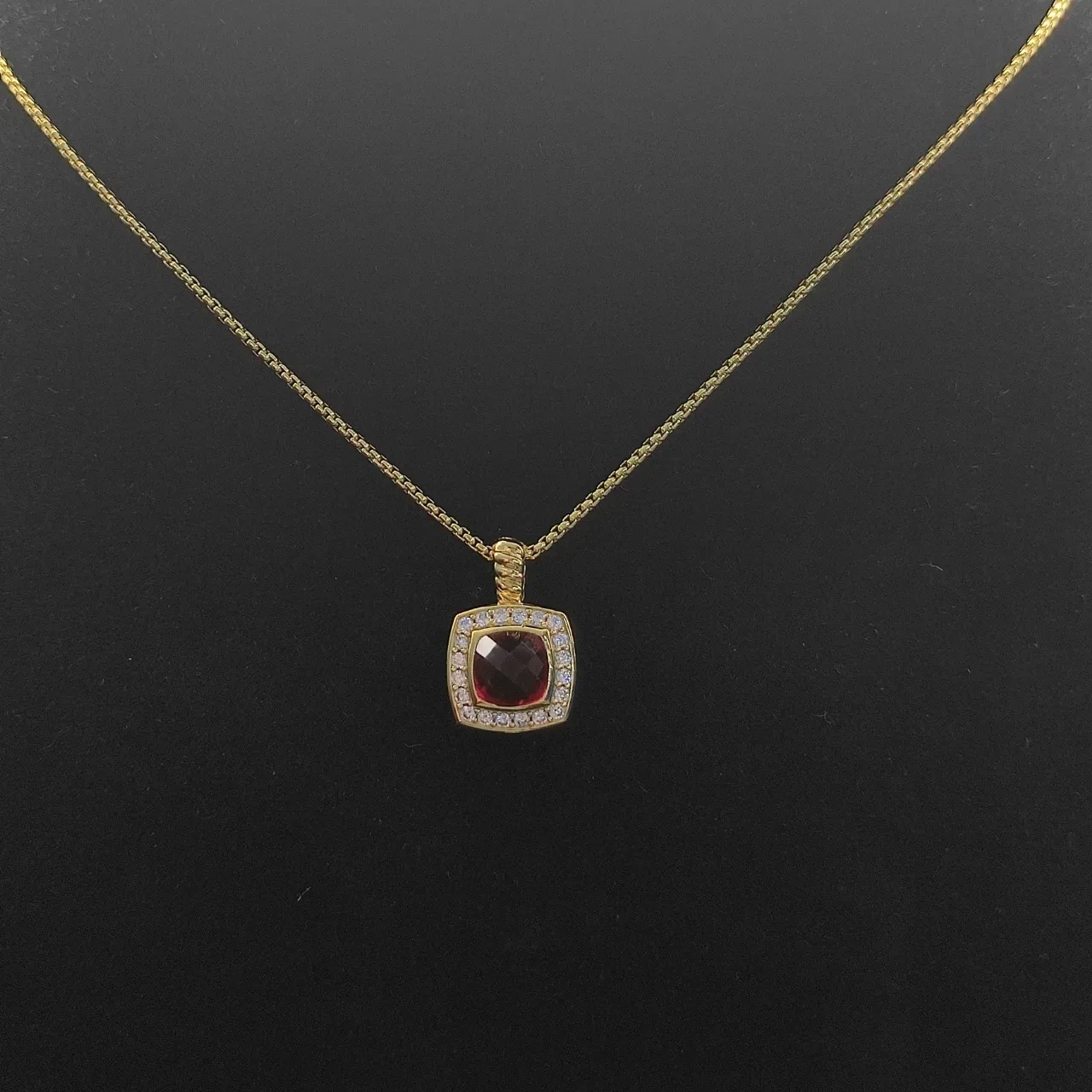 David Yurman Gold Red Curb Chain Cushion-Cut Gemstone Necklace 4