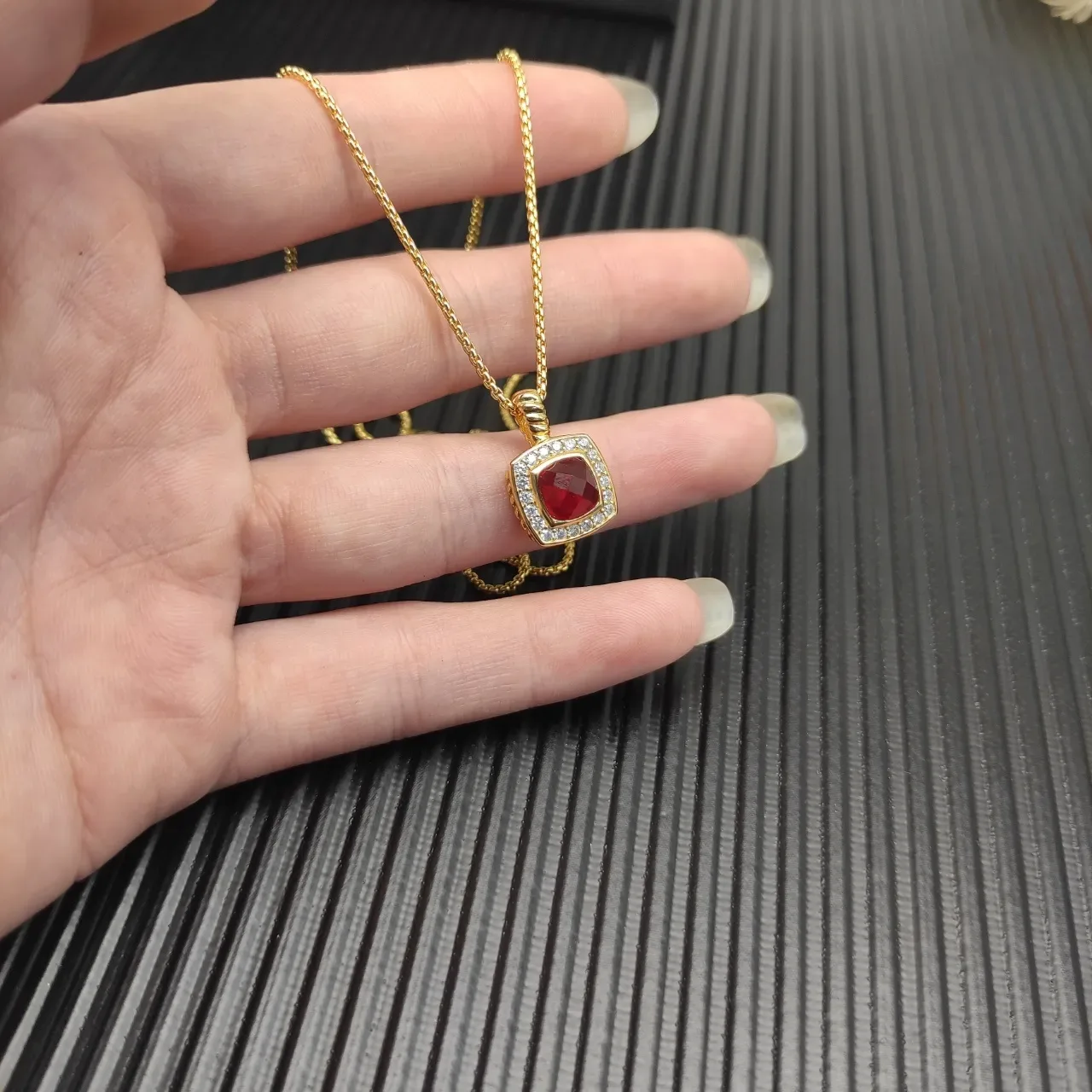 David Yurman Gold Red Curb Chain Cushion-Cut Gemstone Necklace 7