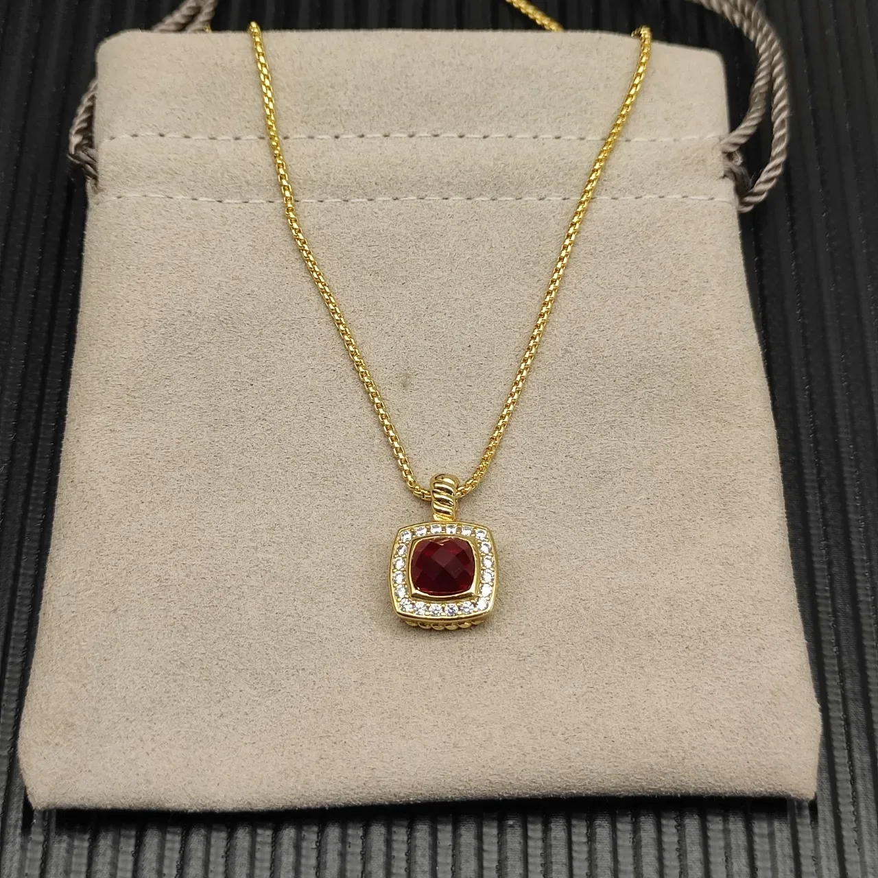 David Yurman Gold Red Curb Chain Cushion-Cut Gemstone Necklace 8