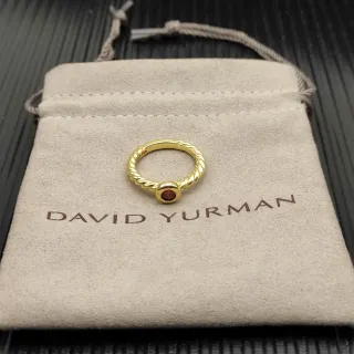 David Yurman Gold Red Twisted Cable Band Cabochon-Set Stone Ring