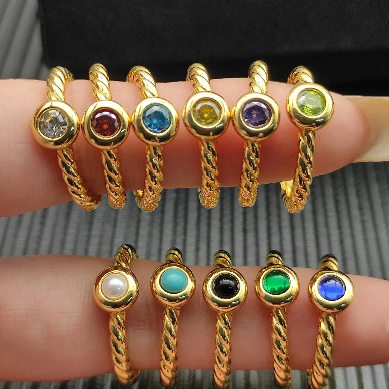 David Yurman Gold Red Twisted Cable Band Cabochon-Set Stone Ring 3