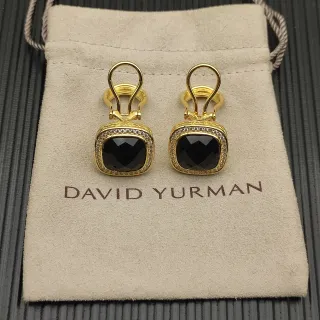 David Yurman Gold-Tone Black Cushion-Cut Pavé Halo Clip-On Earrings