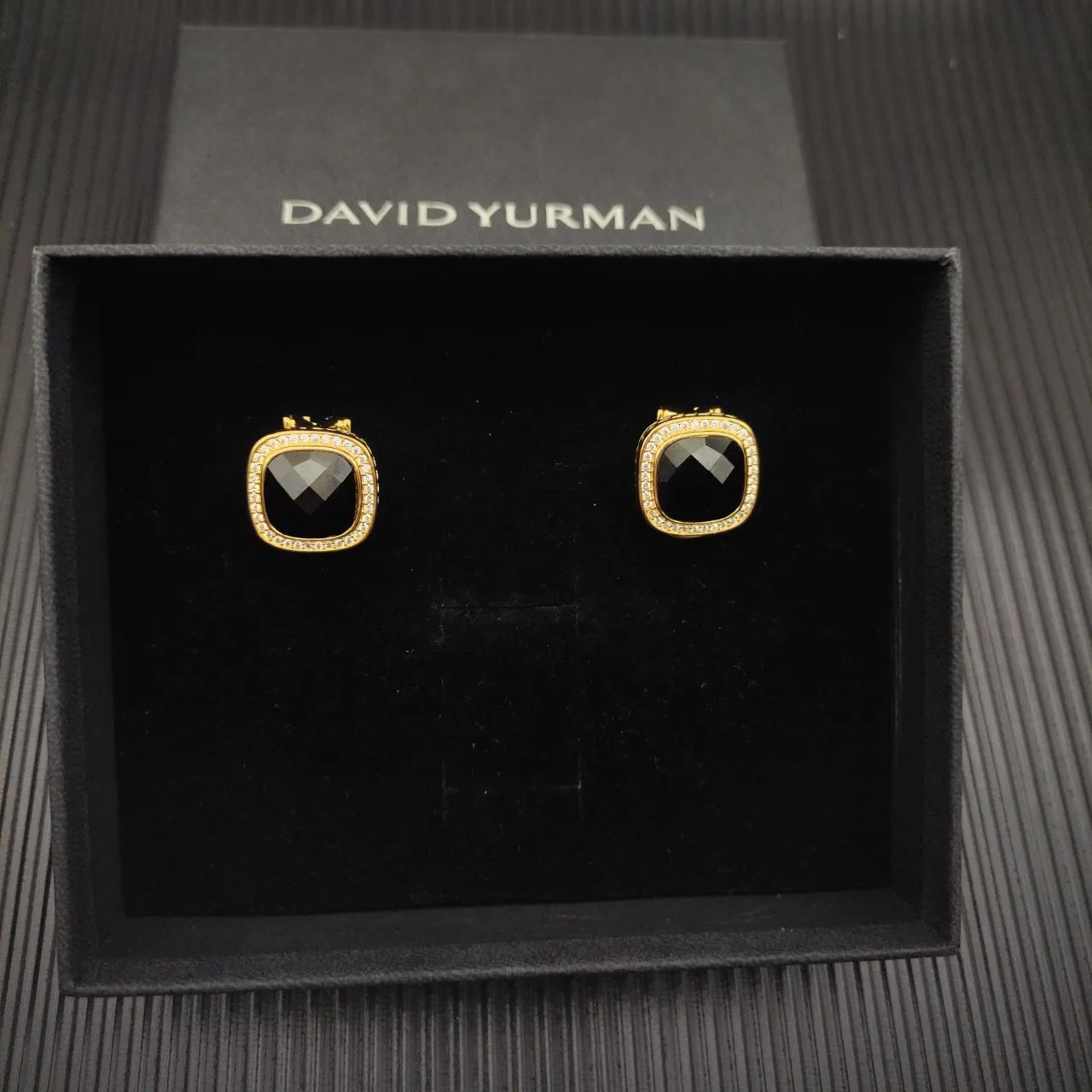 David Yurman Gold-Tone Black Cushion-Cut Pavé Halo Clip-On Earrings 7