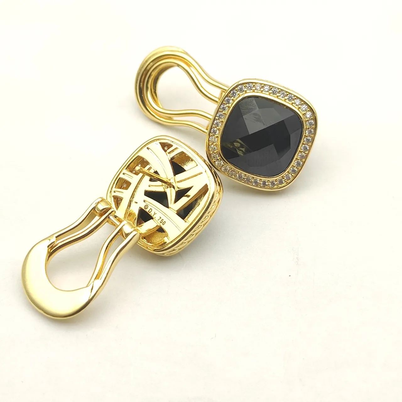 David Yurman Gold-Tone Black Cushion-Cut Pavé Halo Clip-On Earrings 10