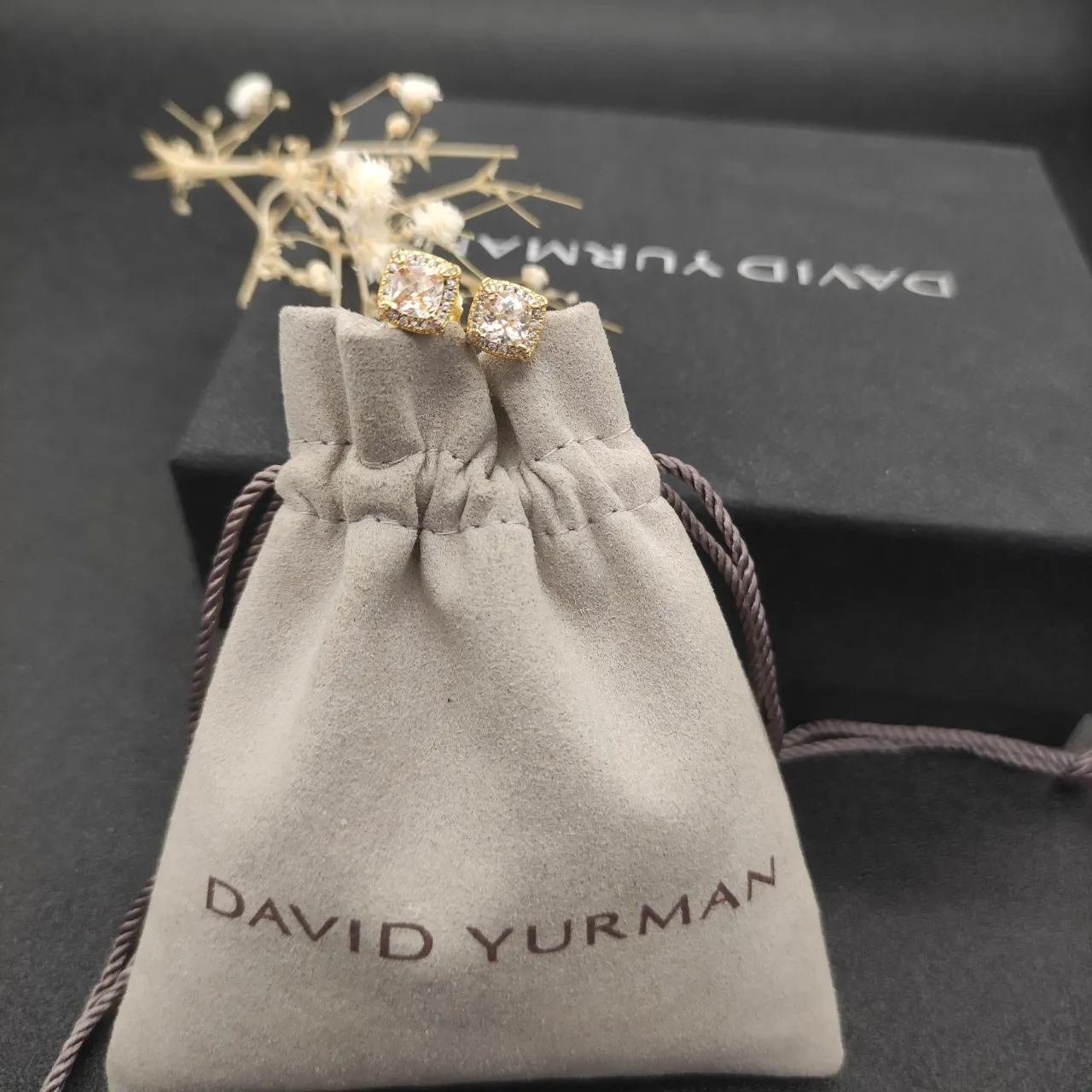 David Yurman Gold-Tone Cushion-Cut Halo Stud Earrings 2