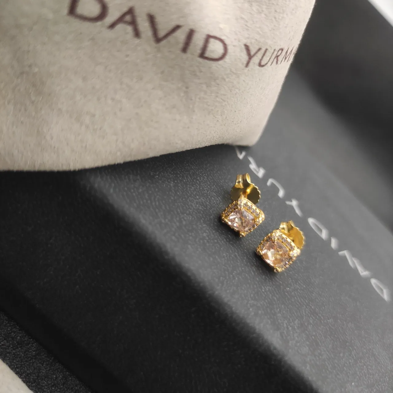 David Yurman Gold-Tone Cushion-Cut Halo Stud Earrings 3