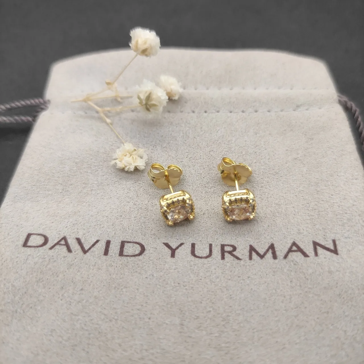 David Yurman Gold-Tone Cushion-Cut Halo Stud Earrings 4