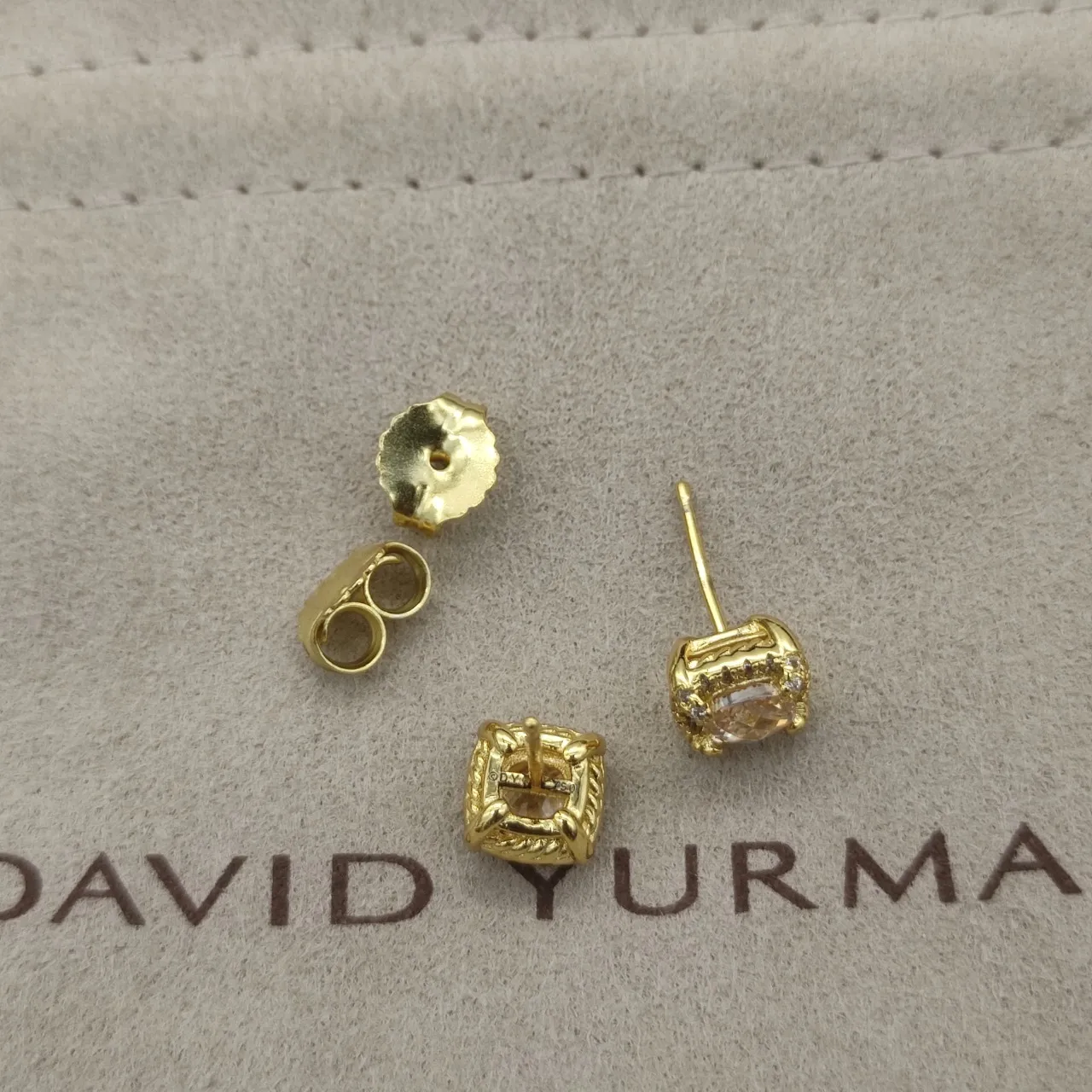 David Yurman Gold-Tone Cushion-Cut Halo Stud Earrings 5